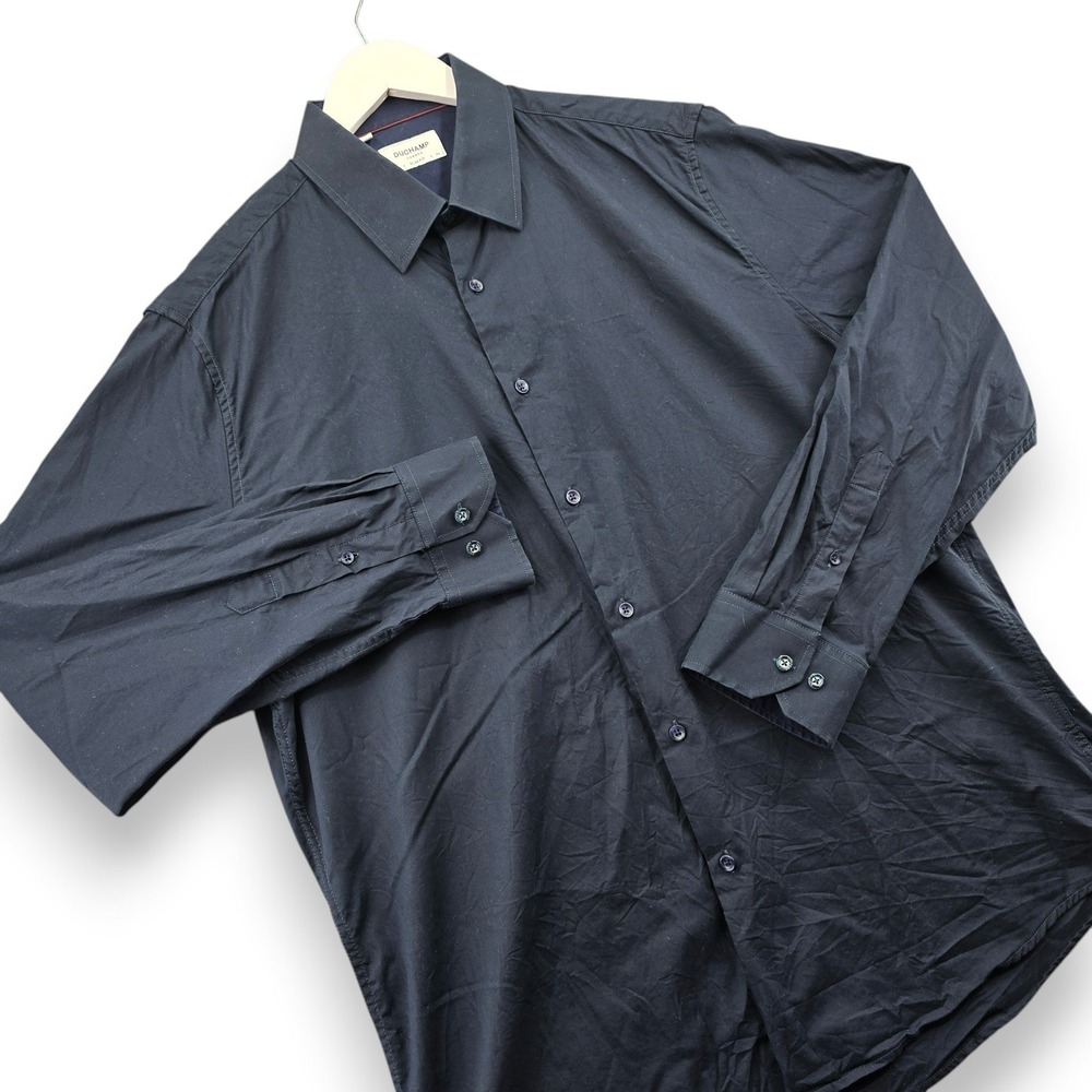 Duchamp London Mens 17.5 XL Slim Fit Shirt Navy Blue Cotton Long Sleeve Solid